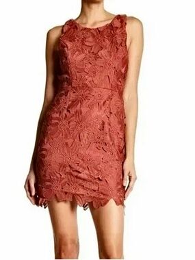 ASTR Sleeveless Floral Crochet Lace Mini Dress in Rose Sz S
